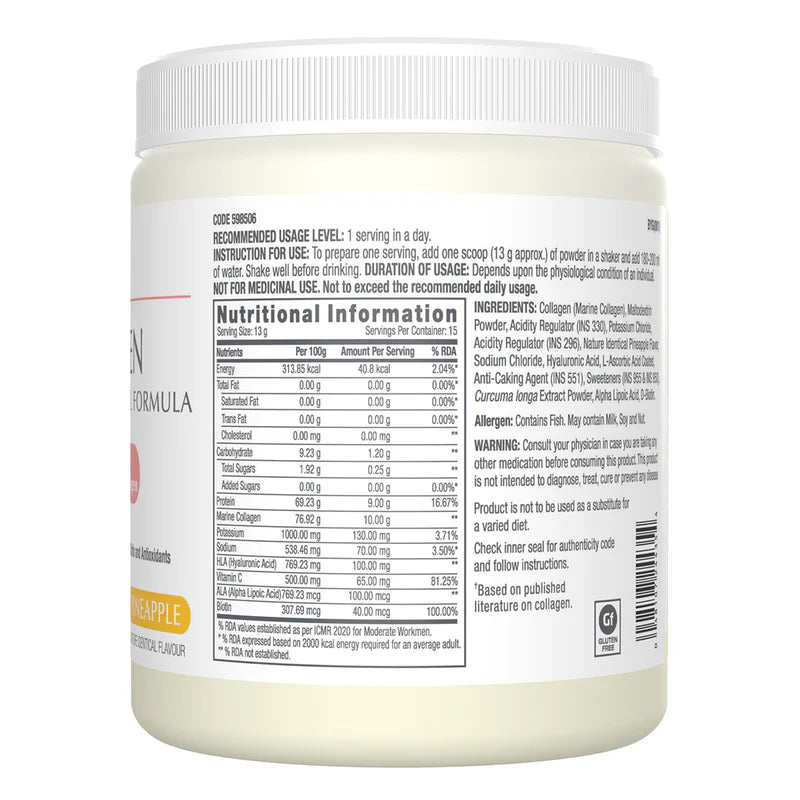 GNC Collagen Powder Pineapple with Hyaluronic Acid, Biotin & Antioxidants for Women & Men 200gm