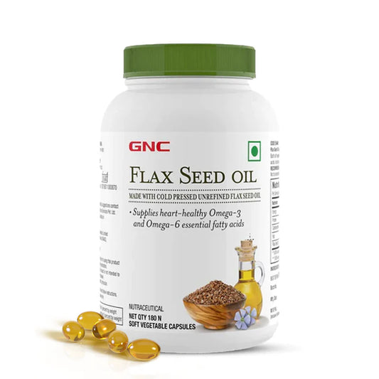 GNC Flax Seed Oil Capsules - Contains Both Omega 3 And Omega 6 Fatty Acids, 180 Soft Vegetarian Capsules