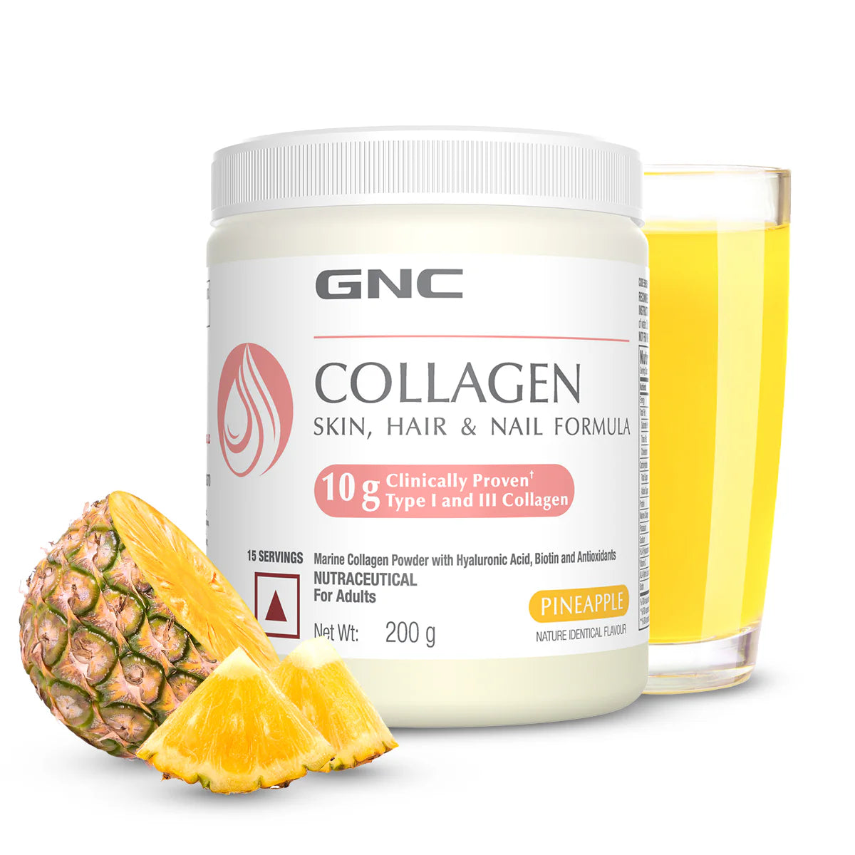 GNC Collagen Powder Pineapple with Hyaluronic Acid, Biotin & Antioxidants for Women & Men 200gm